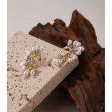 Dallas Pearl Flower Earrings – Elegant Studs for Daily Chic Style | Huna Jewelry