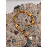 Olga Gold Chain Bracelet – Modern Design with Natural Pearl | Huna Jewelry