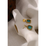 Jade Green Square Drop Earrings – Bold Natural Stone Statement | Huna Jewelry