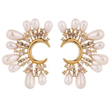 Dallas Pearl Flower Earrings – Elegant Studs for Daily Chic Style | Huna Jewelry