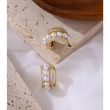 Celia Pearl Hoop Earrings – Glamorous with Cubic Zirconia Sparkle | Huna Jewelry