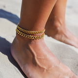 Huna Jewelry - Cuban Anklet in Stainless Steel, Waterproof & Durable
