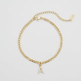 Icy Initial Anklet – 18K Gold-Plated Personalized Cuban Chain | Huna Jewelry