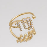 Icy Zodiac Ring – 18K Gold-Plated Adjustable Astrology Jewelry | Huna Jewelry