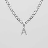Icy Initial Necklace – 18K Gold-Plated Figaro Chain with CZ Pendant | Huna Jewelry