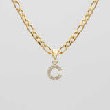 Icy Initial Necklace – 18K Gold-Plated Figaro Chain with CZ Pendant | Huna Jewelry