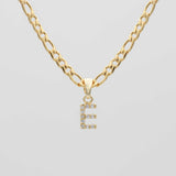 Icy Initial Necklace – 18K Gold-Plated Figaro Chain with CZ Pendant | Huna Jewelry