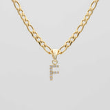 Icy Initial Necklace – 18K Gold-Plated Figaro Chain with CZ Pendant | Huna Jewelry