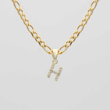 Icy Initial Necklace – 18K Gold-Plated Figaro Chain with CZ Pendant | Huna Jewelry