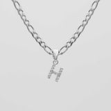 Icy Initial Necklace – 18K Gold-Plated Figaro Chain with CZ Pendant | Huna Jewelry