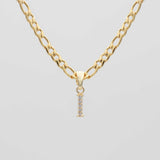 Icy Initial Necklace – 18K Gold-Plated Figaro Chain with CZ Pendant | Huna Jewelry
