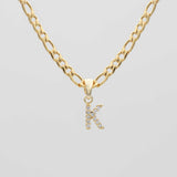 Icy Initial Necklace – 18K Gold-Plated Figaro Chain with CZ Pendant | Huna Jewelry