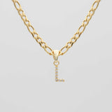Icy Initial Necklace – 18K Gold-Plated Figaro Chain with CZ Pendant | Huna Jewelry