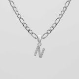 Icy Initial Necklace – 18K Gold-Plated Figaro Chain with CZ Pendant | Huna Jewelry