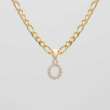Icy Initial Necklace – 18K Gold-Plated Figaro Chain with CZ Pendant | Huna Jewelry