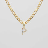 Icy Initial Necklace – 18K Gold-Plated Figaro Chain with CZ Pendant | Huna Jewelry