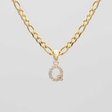 Icy Initial Necklace – 18K Gold-Plated Figaro Chain with CZ Pendant | Huna Jewelry