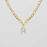 Icy Initial Necklace – 18K Gold-Plated Figaro Chain with CZ Pendant | Huna Jewelry