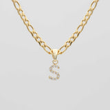 Icy Initial Necklace – 18K Gold-Plated Figaro Chain with CZ Pendant | Huna Jewelry