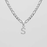 Icy Initial Necklace – 18K Gold-Plated Figaro Chain with CZ Pendant | Huna Jewelry