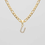 Icy Initial Necklace – 18K Gold-Plated Figaro Chain with CZ Pendant | Huna Jewelry