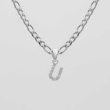 Icy Initial Necklace – 18K Gold-Plated Figaro Chain with CZ Pendant | Huna Jewelry