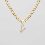 Icy Initial Necklace – 18K Gold-Plated Figaro Chain with CZ Pendant | Huna Jewelry