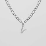 Icy Initial Necklace – 18K Gold-Plated Figaro Chain with CZ Pendant | Huna Jewelry