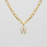 Icy Initial Necklace – 18K Gold-Plated Figaro Chain with CZ Pendant | Huna Jewelry