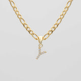 Icy Initial Necklace – 18K Gold-Plated Figaro Chain with CZ Pendant | Huna Jewelry