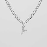 Icy Initial Necklace – 18K Gold-Plated Figaro Chain with CZ Pendant | Huna Jewelry