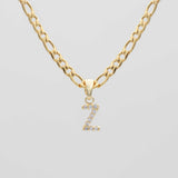Icy Initial Necklace – 18K Gold-Plated Figaro Chain with CZ Pendant | Huna Jewelry