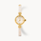 Huna Jewelry Gold-Plated Vintage Pearl Watch - Adjustable, Waterproof, Elegant