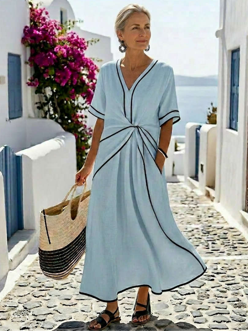 Linnea – Women's Gathered Waist Midi Dress | Huna
