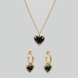 Louisa Heart Jewelry Set – 18K Gold-Plated Onyx Necklace & Earrings | Huna Jewelry