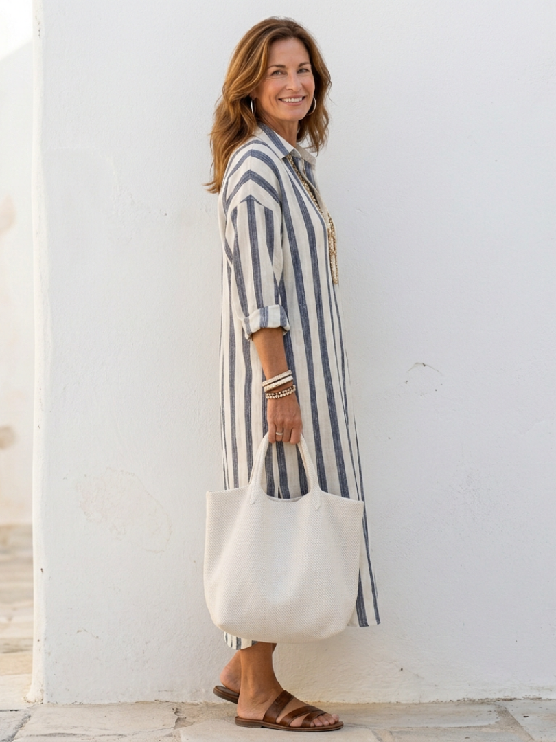 Naomi – Women's Striped Midi Shirt Dress | Huna