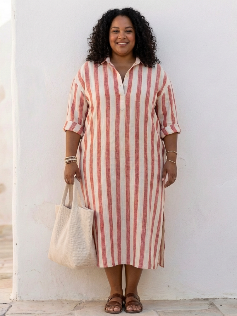 Naomi – Women's Striped Midi Shirt Dress | Huna