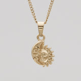 Moon & Sun Pendant Necklace – 18K Gold-Plated Symbolic Design | Huna Jewelry