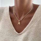 Mini Bubble Initial Necklace – 18K Gold-Plated Personalized Charm | Huna Jewelry