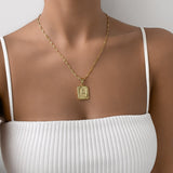 Classic Initial Necklace – 18K Gold-Plated Square Pendant | Huna Jewelry