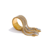 Edie Bold Beaded Tassel Cuff Ring – Wide & Adjustable Statement | Huna Jewelry