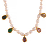 Valentina Pearl Bead Necklace – Colorful Cubic Zirconia Charms | Huna Jewelry
