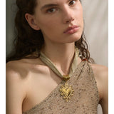 Riley Fabric Necklace with Intricate Gold Heart Pendant – Timeless Jewelry | Huna Jewelry