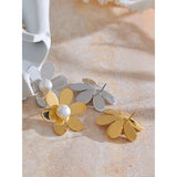 Indie Flower Pearl Stud Earrings – Waterproof & Modern Classic | Huna Jewelry