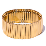Yara Wide Metal Bangle – Elastic Rust-Resistant Bracelet | Huna Jewelry