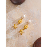 Marnie Starfish Shell Pearl Drop Earrings – Unique & Elegant | Huna Jewelry