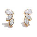 Helen Wing Stud Earrings – Elegant Marquise-Cut Sparkle Trio | Huna Jewelry