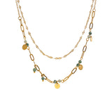 Abigail Layered Link Chain Necklace – Green Stone Beads & Charm Jewelry | Huna Jewelry