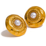 Alouette Vintage Pearl Stud Earrings – Elegant & Classic Gold Jewelry | Huna Jewelry