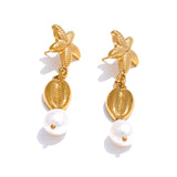 Marnie Starfish Shell Pearl Drop Earrings – Unique & Elegant | Huna Jewelry